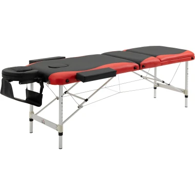 Afbeelding van HOMCOM massagetafels opklapbare cosmetische tafels in hoogte verstelbare massagetafel met hoofdsteun massagebed aluminium schuimplastic zwart + rood 215 x 60 61 84 cm