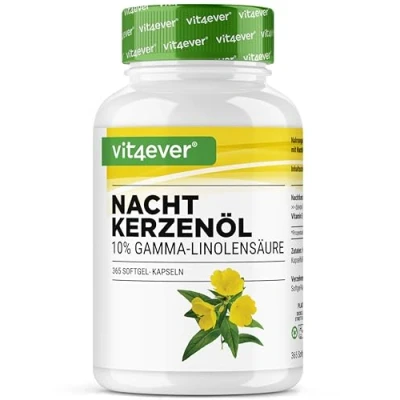 Afbeelding van Teunisbloemolie 365 capsules Hooggedoseerd met 2000 mg per dagelijkse dosis Premium: 10% gamma linoleenzuur GLA, natuurlijke vitamine E &amp; koudgeperst Vit4ever
