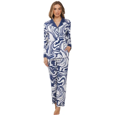 Afbeelding van Pastunette Premium Pyjama Marble Wit/Blauw Viscose Doorknoop Maat 40