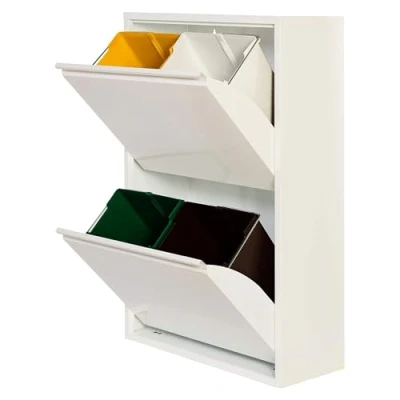 Afbeelding van WELL HOME MOBILIARIO &amp; DECORACIÓN Vuilnisbak en recycling, metaal, 4 x 17 l, 68 mat wit