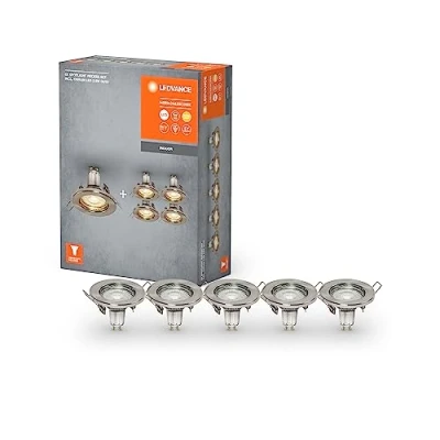 Afbeelding van LEDVANCE Spot Einbauleuchten im 5er Pack, inkl. 5x GU10 OSRAM Leuchtmittel (5x 2.6W), gebürstetes Nickel, metallisches Gehäuse, IP20 Schutz