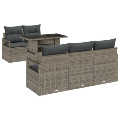 Afbeelding van vidaXL 6 delige tuinzetelset met kussens in grijs poly rattan
