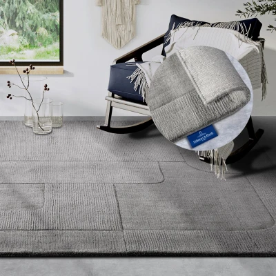 Afbeelding van Villeroy &amp; Boch Charlotte Wollen tapijt, natuurlijk woonkamertapijt, handgeweven en milieuvriendelijk, boho wol voor woonkamer, slaapkamer, eetkamer, hal, keuken, grijs, 80 x 150 cm