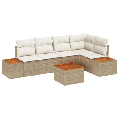 Afbeelding van vidaXL 6 delige ligzetelset met kussens in beige poly rattan