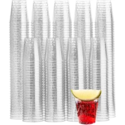 Afbeelding van MATANA 150 Hard Plastic Shotglaasjes, Shotglazen met Zilveren Glitter (30ml) Borrelglaasjes voor Bruiloften, Verjaardagen, Kerst &amp; Feesten Stevig Herbruikbaar