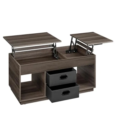 Afbeelding van VASAGLE salontafel, in hoogte verstelbare woonkamertafel, 2 laden en verborgen vakken, open voor woonkamer, thuiskantoor, asbruin LCT210K02