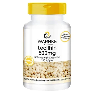 Afbeelding van Lecithine 500mg van soja GGO vrij hoge dosering 250 softgels bulkverpakking Warnke Vitalstoffe Duitse apothekerskwalitei