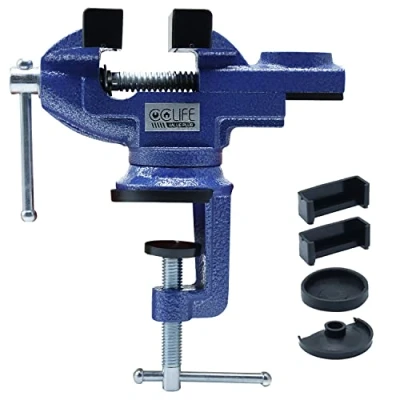 Afbeelding van CCLIFE Werkbank, hoge sterkte, draaibare basis, 360 graden, 50/70 mm, parallelle bankschroef van staal met beschermhulzen, afmetingen: 50 mm
