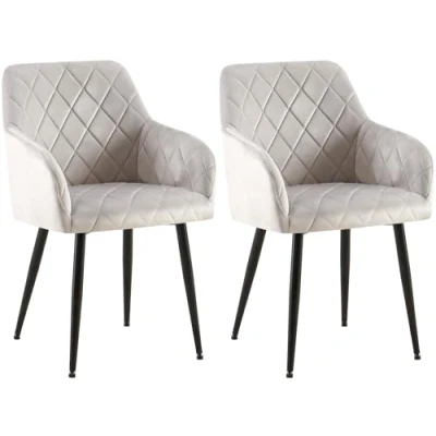 Afbeelding van CLP Monett Set van 2 eetkamerstoelen met armleuning klassiek metalen frame Velvet zwart/grijs