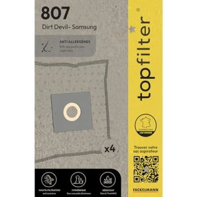 Afbeelding van TopFilter 807, 4 stofzuigerzakken voor Samsung en Dirt Devil, van vlies, stuks (30 x 26 0,1 cm)