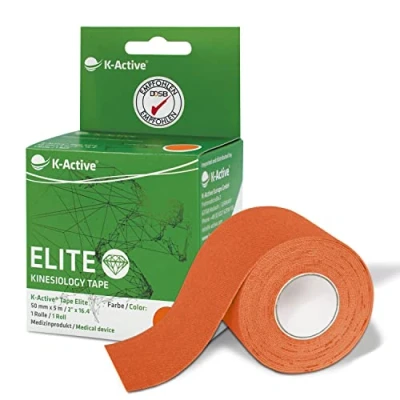 Afbeelding van K Active tape Elite Kinesiologie zachte met sterke grip extra huidvriendelijke lijm kinesio waterdicht &amp; elastisch [5 cm x 5 m] oranje