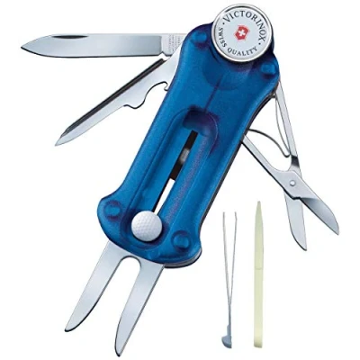 Afbeelding van Victorinox Taschenmesser Golf Tool (10 Funktionen, Reparatur Werkzeug, Ballmarkierer, Schere, Klinge) blau transparent