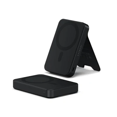 Afbeelding van Satechi OntheGo Power Bank, Qi2 Bank 10000mAh, 15W Snelladen, Draagbare batterij met standaard voor iPhone &amp; Android Zwart