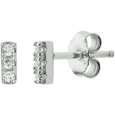 Afbeelding van Oorknoppen Balkje Zirkonia Zilver Gerhodineerd Glanzend 5 mm x 1.7