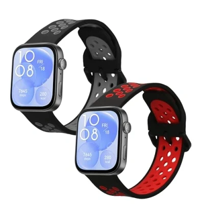 Afbeelding van kwmobile 2x horlogebandjes geschikt voor Huawei Watch Fit 3 bandje Smartwatch bandjes van TPU Activity tracker horloge band in zwart / grijs rood
