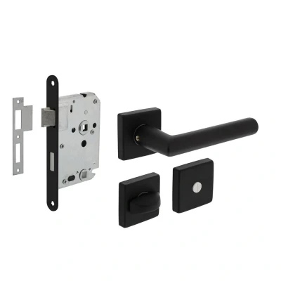 Afbeelding van Intersteel Deurbeslag set toiletslot 63/8mm zwart met deurkruk Broome en WC sluiting