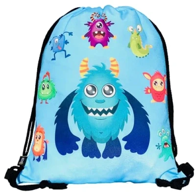 Afbeelding van HECKBO jongens gymtas monster motief machine wasbaar 40x32cm voor kleuterschool, kinderdagverblijf, reizen, sport, school rugzak, tas, game bag, gymtas, gymles