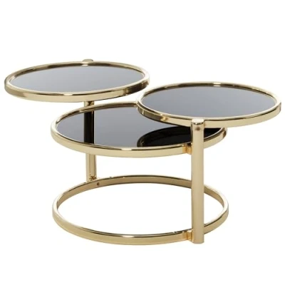 Afbeelding van FineBuy Koffietafel Rond Glas en Metaal 58 x 43 cm Salontafel Zwart Goud Ronde Tafel Woonkamer Moderne Glazen Uitklapbaar