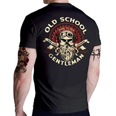 Afbeelding van Gasoline Bandit Biker Racer Motorfiets Heren T Shirt: Old School Gentleman, Back, XL