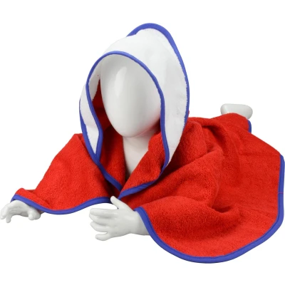 Afbeelding van ARTG® Babiezz Babycape Baby Badcape Kraamkado 75 x cm Rood Rode Cape / Wit Witte Capuchon Blauw Rand 100% Katoen RED WHITE TRUE BLUE