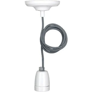 Afbeelding van Bailey hanglamp york e27 porselein wit met 1 5m textielsnoer zwart 2x0 75mm2 en plafondkap clii max 60w 141475