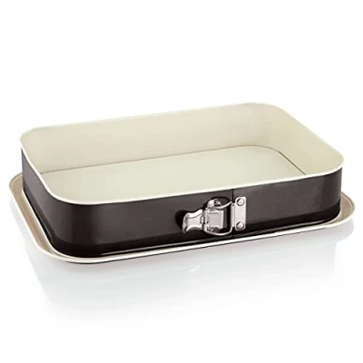 Afbeelding van Grizzly springvorm, vierkante bakvorm 35x24 cm, zwart crème, met bescherming tegen lekken, anti aanbaklaag, grote, hoge rechthoekige