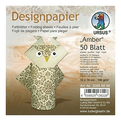 Afbeelding van Ursus 22856899 Designpapier Amber, 50 vellen in 10 verschillende motieven, ca. x cm, 100 g/m², aan beide zijden bedrukt, ideaal voor het vouwen van creatieve origami dieren