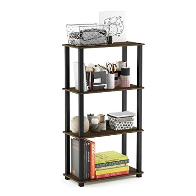 Afbeelding van Furinno 4 laags multifunctioneel rek met vierkante buis, hout, Columbia Walnoot/zwart, 29,46 x 59,94 109,86 cm