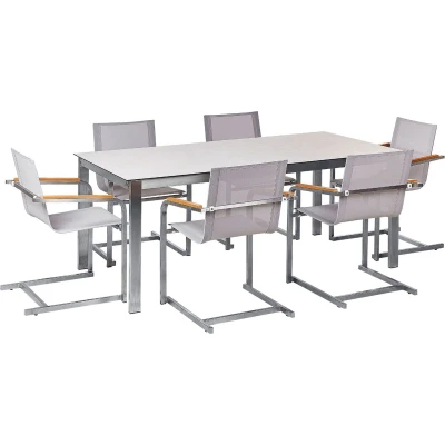 Afbeelding van Beliani COSOLETO Tuintafelset Wit Veiligheidsglas, RVS