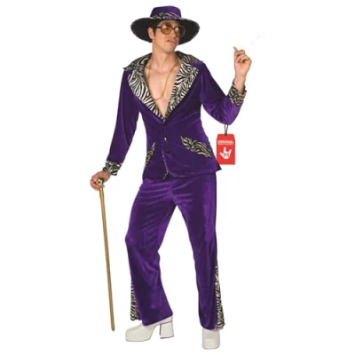 Afbeelding van Heren Pimp Daddy 70 er /80 jaren Kostuum Zwart Fluwelen Voor Vrijgezellenfeest themafeest Large