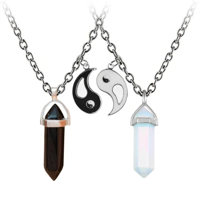Afbeelding van Bixorp Friends BFF Ketting voor 2 met Yin Yang &amp; Kristallen Zwart/Wit Zilverkleurig Koppel Cadeau