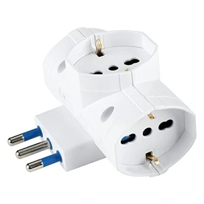 Afbeelding van POLY POOL PP2349X adapter meervoudige stekkerdoos ruimtebesparend Italiaanse stekker 16A en drievoudig stopcontact Schuko pluristandaard 10A stekkeradapter wit