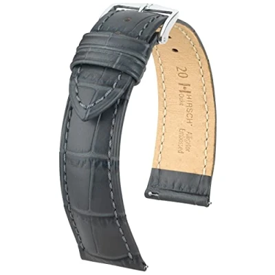 Afbeelding van HIRSCH Uhren Armband Duke L Italiaans kalfsleer alligator in reliëf voor dames en heren grijs 22 mm