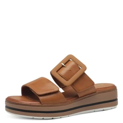 Afbeelding van Jana Softline 8 27271 42 300 Tan Damesslipper, comfortabele extra brede alledaagse schoen, feestelijk, elegant, platte sandalen, tan, 40 EU Breed