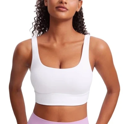 Afbeelding van CRZ Yoga Butterluxe Womens U Back Sport BH met Scoop Neck Gewatteerde Low Impact Bra Workout Crop Top Ingebouwde wit L