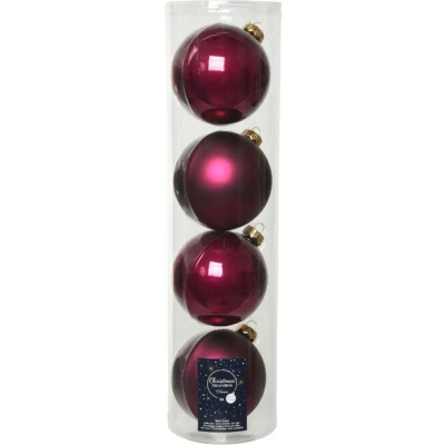 Afbeelding van 4x stuks glazen kerstballen framboos roze (magnolia) 10 cm mat/glans Kerstbal