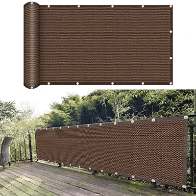 Afbeelding van Inkijkbescherming 55 x 350 cm HDPE 90% uv bescherming Zichtscherm balkonbekleding met oogjes kabelbinders voor tuin balkon terras outdoor, Bruin