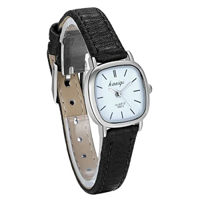 Afbeelding van JewelryWe Dameshorloges lederen band slim horloge vrouwen jurk mode waterdicht klassiek tijdloos eenvoudig design analoog kwarts polshorloge met vierkante wijzerplaat, zwart wit, Kerstmis, verjaardag