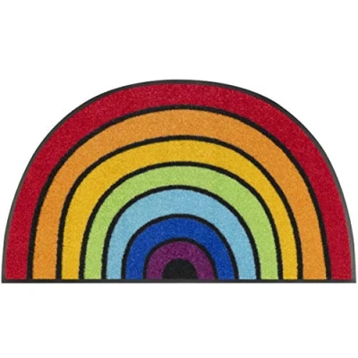 Afbeelding van wash+dry by Kleen Tex Mat Round Rainbow Inloopmat, motief regenboog, geschikt voor binnen en buiten, wasbaar