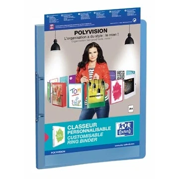 Afbeelding van Oxford Polyvision Personaliseerbare Ringmap, Formaat A4, Uit Pp, Rug Van 3 Cm, 2 Ringen, Blauw Ringmap
