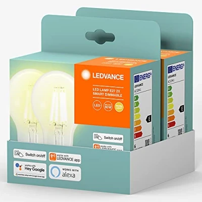 Afbeelding van LEDVANCE VolksLicht LED Lamp, Slimme Lamp met Bluetooth Mesh Technologie, Werkt Alexa, Google Assistent en Apple HomeKit, Vervangt conventionele 60W lampen, Warm wit(2700K), Dimbaar, 4 pak
