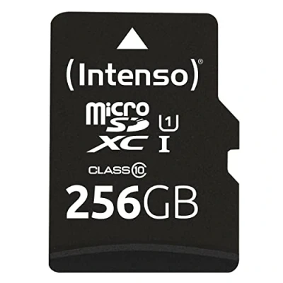 Afbeelding van Intenso microSDXC kaart 256 GB, Premium, klasse 10, U1 90 MB/s, (W) 10 SD adapter, blisterverpakking