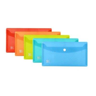 Afbeelding van Oxford Documententas DIN lang, transparant kunststof, 5 kleuren, stuks, blauw, geel, oranje, rood, groen