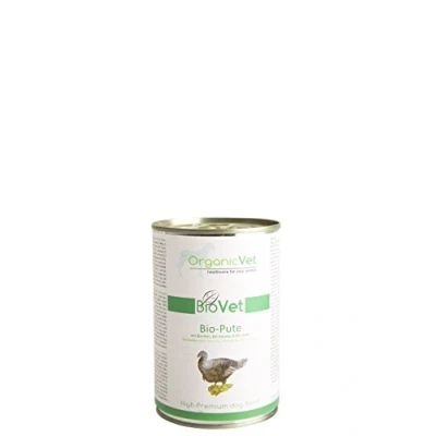 Afbeelding van OrganicVet BioVet Natvoer voor honden, biologische kalkoen met rijst, wortel en appel, verpakking van 6 stuks (6 x 400 g)