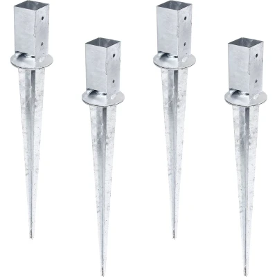 Afbeelding van Alberts 208127 Set van 4 bodemhulzen voor vierkante houten palen, met verstelbare pot thermisch verzinkt 71 x mm totale lengte 900