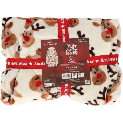 Afbeelding van Morethansocks Kerst Huggle hoodie dames Wit One Size Oversized fleece deken met mouwen