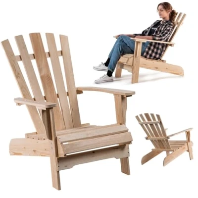 Afbeelding van KADAX Adirondack houten tuinstoel, tuinstoel met hoge rugleuning en armleuningen, relaxstoel, outdoor stoel voor tuin (licht)