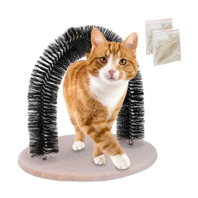 Afbeelding van Relaxdays massageborstel kat gezonde vacht ontharingsboog kattenboog kattenkruid