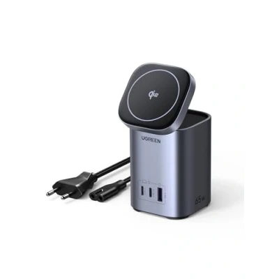 Afbeelding van USB C Charger 65W, UGREEN Nexode Qi2 oplader 15W voeding GaN draadloze lader 4 in 1 laadstation met inductieve oplaadstandaard compatibel MacBook Pro/Air, iPhone 12 16 serie