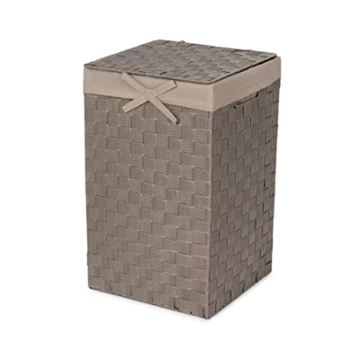 Afbeelding van Compactor RAN6891 Stan wasmand met deksel, handgrepen, geweven metalen frame, uitneembare linnen voering, 30 x 50 cm, taupe